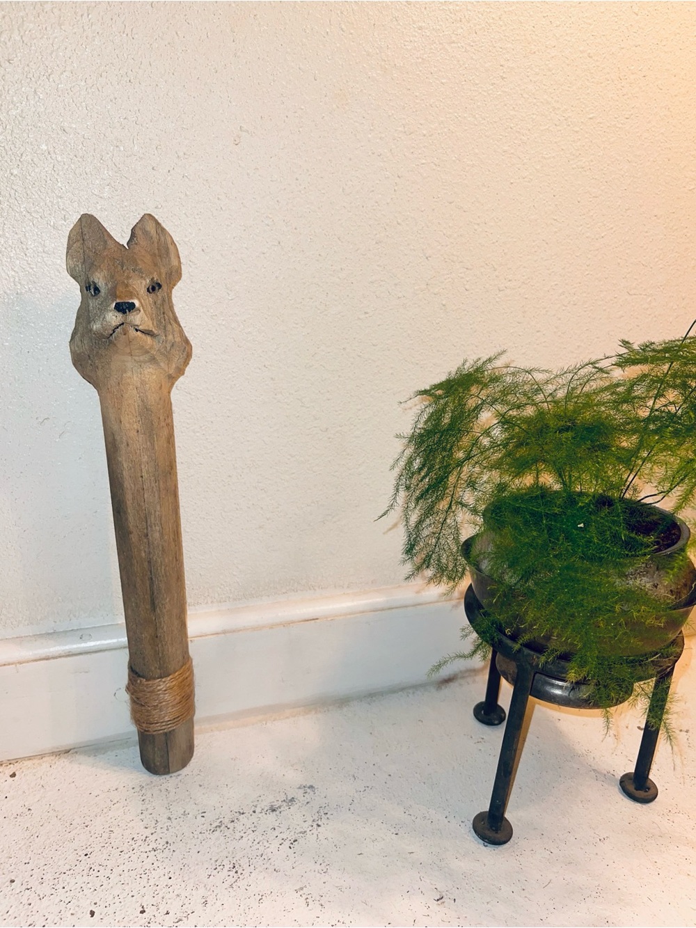 Hand Carved Wooden Wolf Rain Stick Folk Art Rainmaker Primitive Sculpture